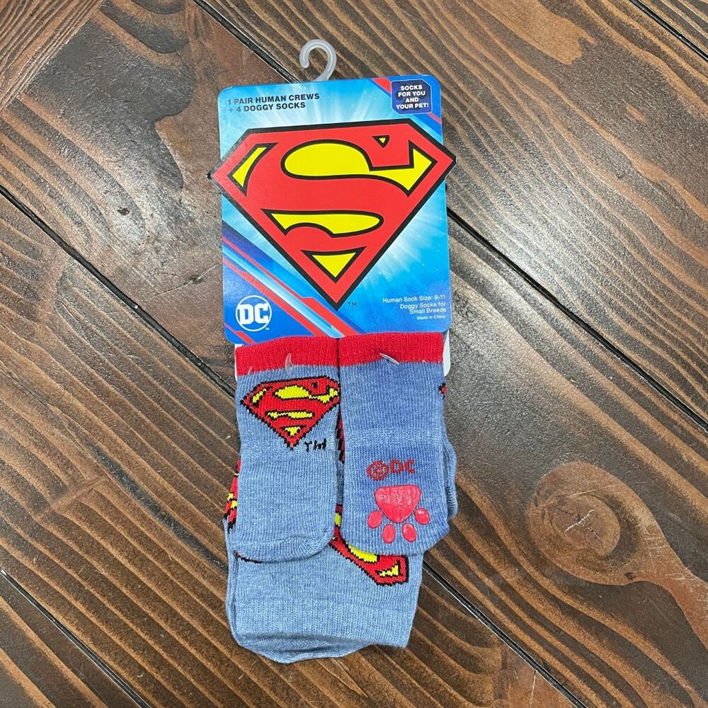 5/$20 NEW 6Pc Matching Dog & Dog Owner Superman Socks Set-Super-Man